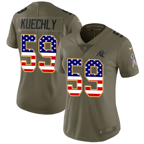 Nike Panthers #59 Luke Kuechly Olive/USA Flag Women's Stitched NFL Limited Salute to Service Jersey